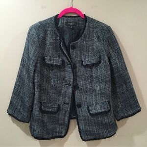 TALBOTS blazer jacket Tweed Womens size 8P Blue Navy Button Old Money  new